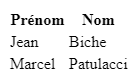 Résultat du code html